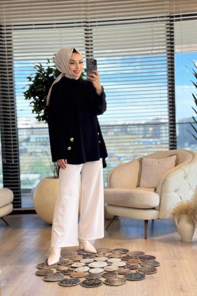 36070 Kesik Detaylı Tunik Siyah