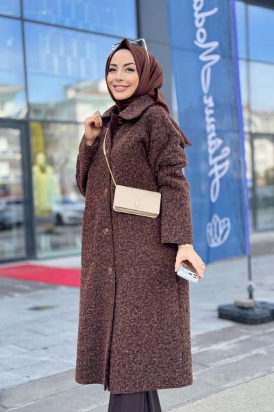 36638 Melanjlı Kaşe Bukle Kaban Kahve