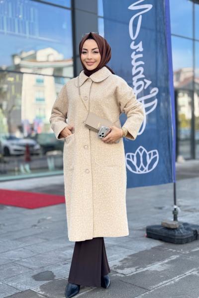 36638 Melanjlı Kaşe Bukle Kaban Bej