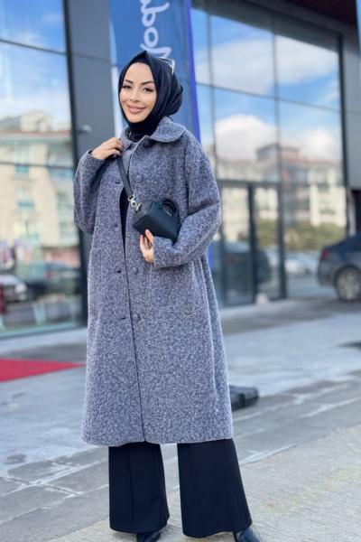 36638 Melanjlı Kaşe Bukle Kaban Antrasit