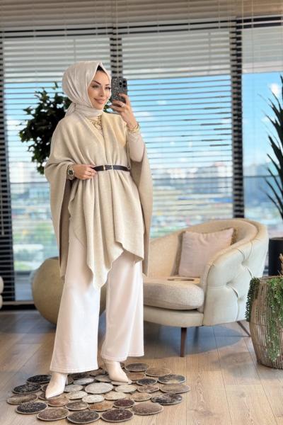 36840 Triko Kemerli Panço Bej