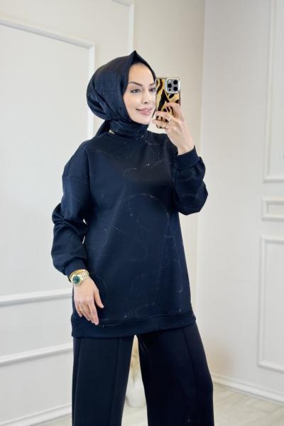 38070 Taş Detaylı SweatShirt Siyah