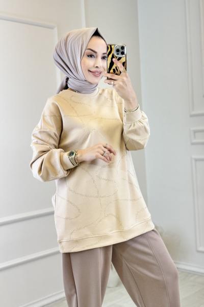 38070 Taş Detaylı SweatShirt Toprak
