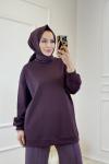 38070 Taş Detaylı SweatShirt Mürdüm