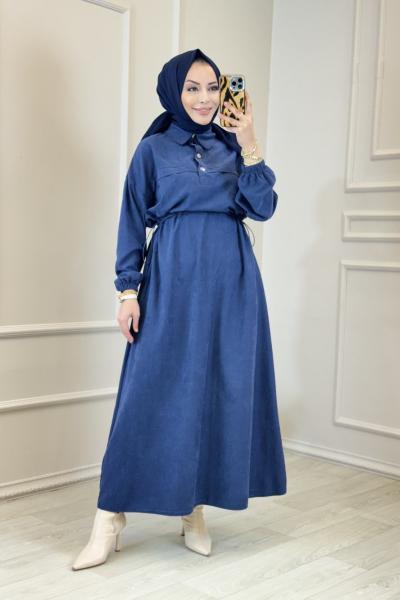 38265 Aller Detaylı Elbise Lacivert