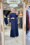 3947 Nervürlü Kristal elbise Lacivert