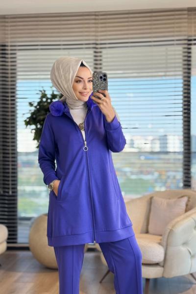 3950 Yaka Kürklü Fermuarlı Takım Mor