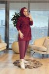 40738 Kendinden Sim Desenli Triko Tunik Bordo