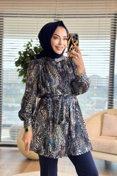 4074-1 Sofia Petek Desen Tunik Antrasit