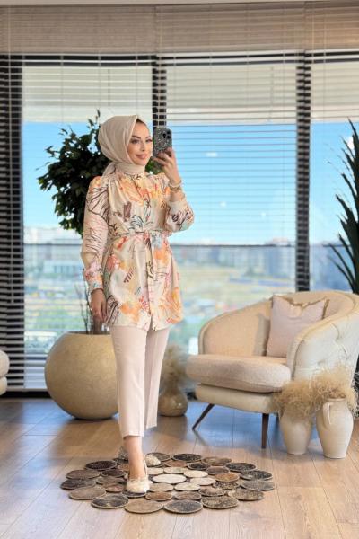 4158 Lara Gömlek Ekru Hardal