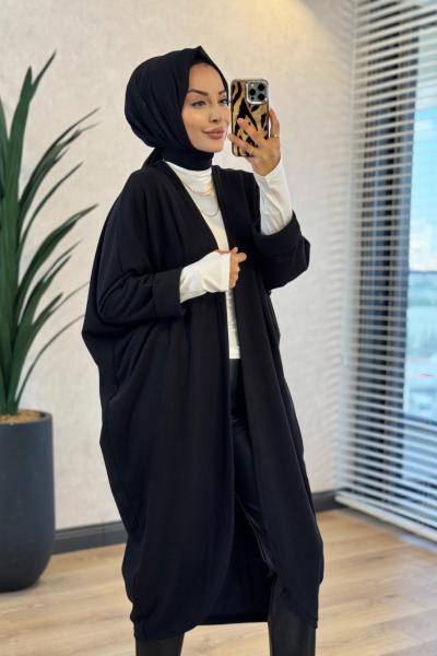 4199 Fitilli Oval Yarasa Hırka Siyah