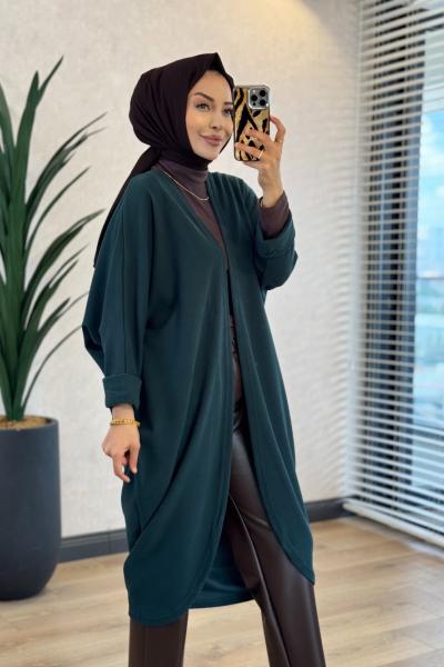 4199 Fitilli Oval Yarasa Hırka Zümrüt