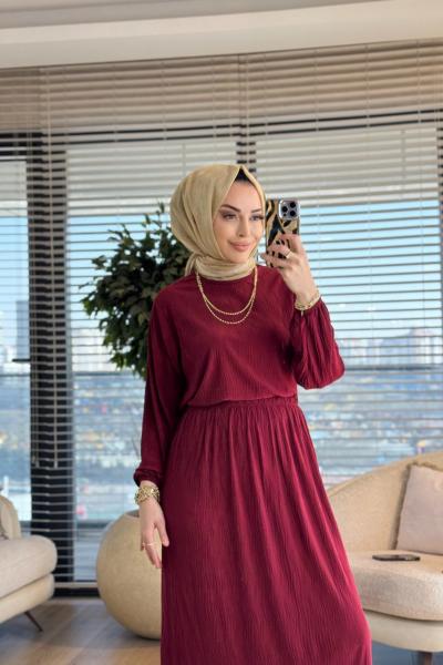4209 Manolya Kraşlı Etekli Takım Bordo
