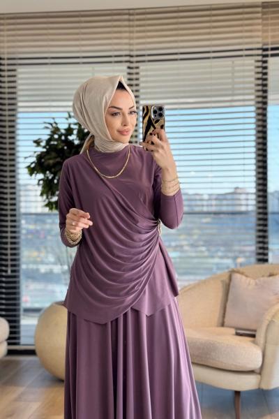 4226 Yanı Toka Büzgülü Etekli Takım Gül