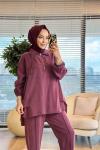 4300 Yaka Bağcık Patı Fermuarlı Tencel Takım Bordo