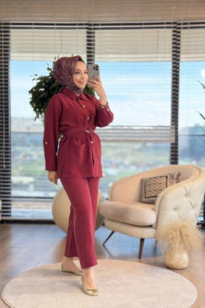 4387 Ön Düğmeli Ve 3 Cepli Takım Bordo
