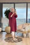 4402 Tencel Önden Düğmeli Cep Kapaklı Uzun Tunik Bordo