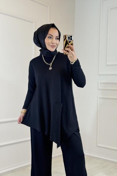 4407 Asimetrik Tek Cepli Osyho Takım Siyah