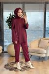 44214 Yanları Verev Parçalı Triko Tunik Bordo