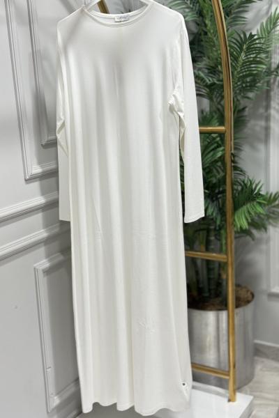 4422 Penye Uzun Kol İçlik Elbise Ekru