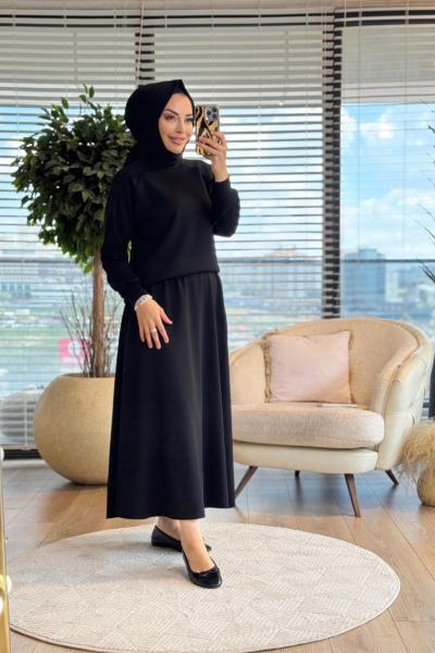 4425 Yarasa Kol Etekli Oysho Takım Siyah