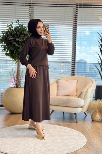 4425 Yarasa Kol Etekli Oysho Takım Kahve