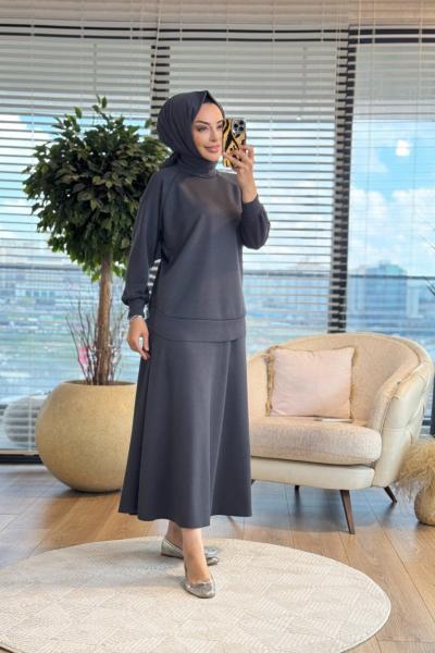 4425 Yarasa Kol Etekli Oysho Takım Antrasit