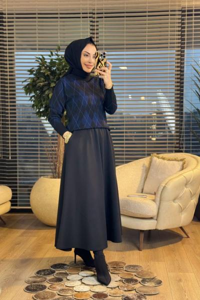 44251 Sim Baklava Desen Triko Kazak Siyah