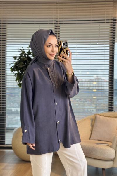 4445 Önü Fermuarlı Yakasız Kap Antrasit