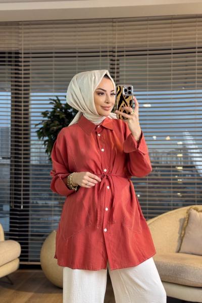 4468 Cepli Kolu Katlamalı Gömlek Kiremit