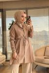 4475 Ön Dikiş Pile Detaylı Tunik Bej