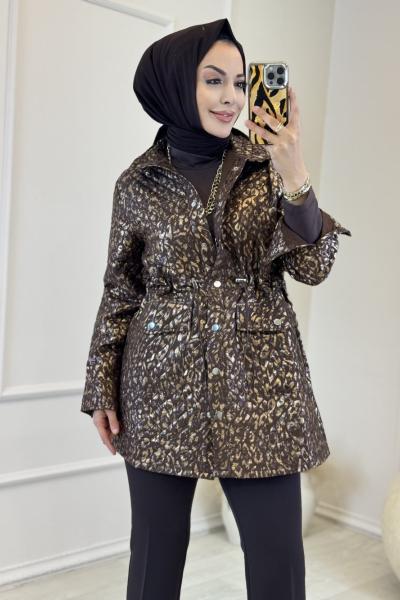 4634 Varak Leopar Baskılı Kısa Kaban Leopar
