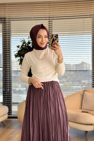 5004 Beli Lastikli Kırışık Etek Gül