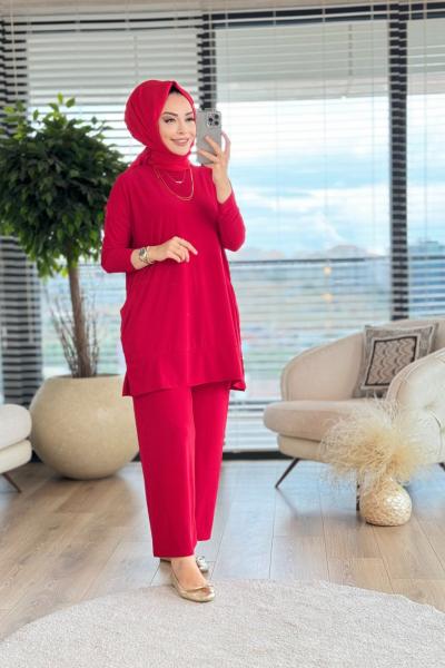 5015 Yanları Cepli Sandy Takım Kırmızı