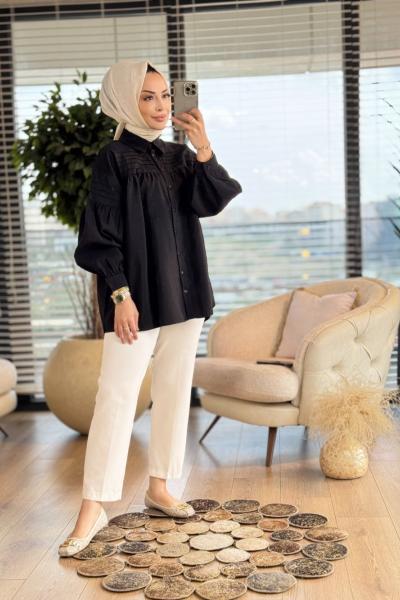 5141 Roba Nervür Dikişli Gömlek Siyah