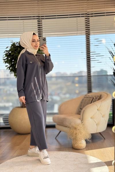 5467 Ön Ve Etek Ucu Fermuar Detaylı Takım Antrasit