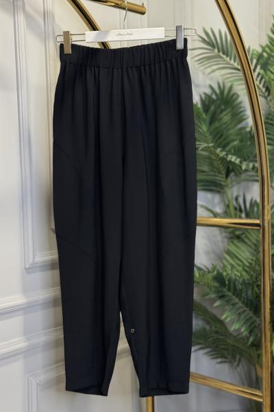 5596 Keten Dikiş Detaylı Parçalı Pantolon Siyah