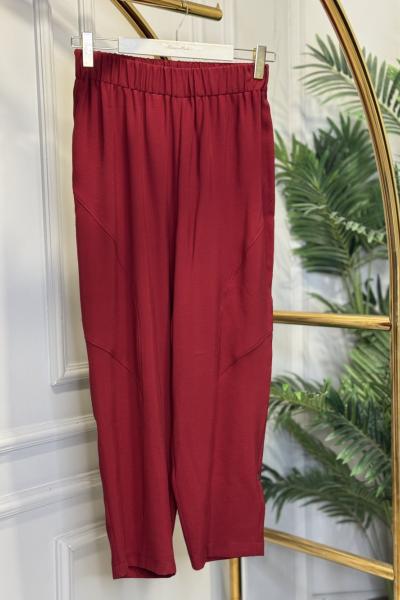 5596 Keten Dikiş Detaylı Parçalı Pantolon Bordo