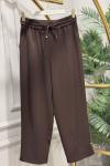 5618 Elegance Beli Lastikli Dar Paça Pantolon Kahve