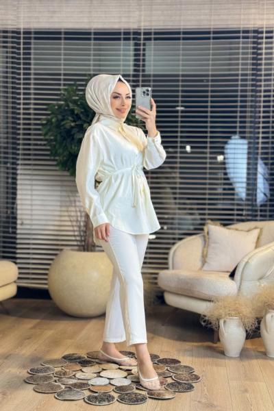 5792 Arkası Pileli Gömlek Ekru