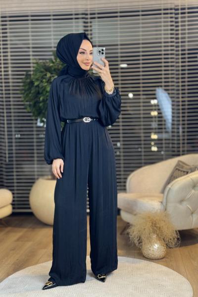 6078 Önü Pileli Tulum Siyah