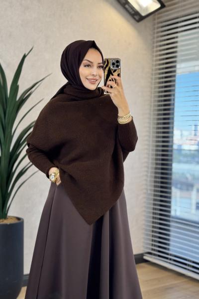 6107 Verev Kesim Triko Tunik Kahve