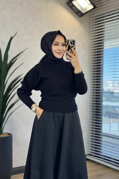6133 Balıkçı Yaka Triko Tunik Siyah