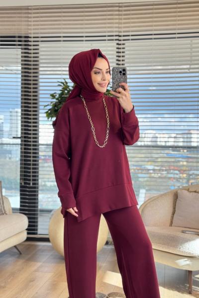 6149 Etek Ucu Parçalı Takım Bordo