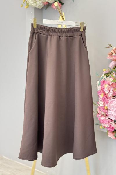 6264 Scuba Cepli Kloş Etek Kahve