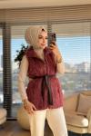 70083 Saçak Önden Fermuarlı Yelek Bordo
