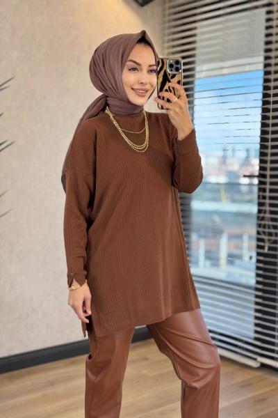 7015 Fitilli Vanezia Triko Tunik Kahve