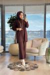 7016 Vanezia Fitilli Triko Pantolonlu Takım Koyu Kahve