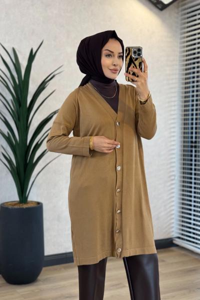 7044 Omuzu Dikişli Yarım Boy Hırka Latte
