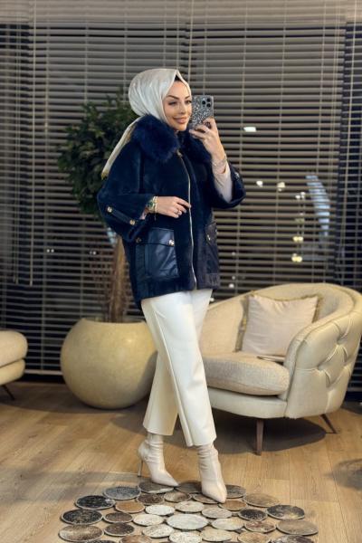 7072 Deri Cepli Angora Kaban Lacivert